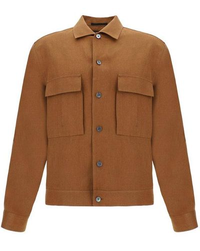 Zegna Oasi Long-sleeved Buttoned Overshirt - Brown