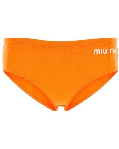 Miu Miu Logo-embroidered Stretched Bikini Bottoms - Orange