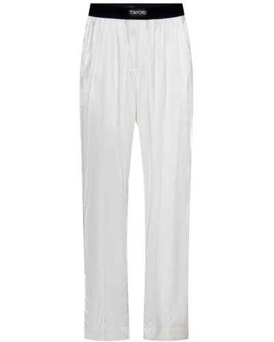 Tom Ford Logo Waistband Satin Pyjama Pants - White