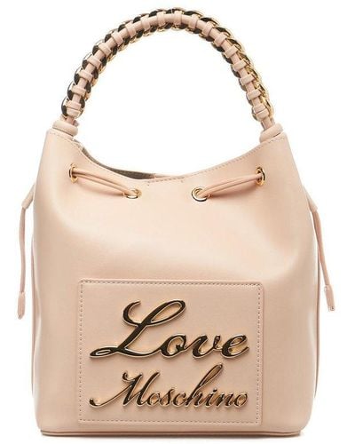 Love Moschino Logo Lettering Bucket Bag - Natural