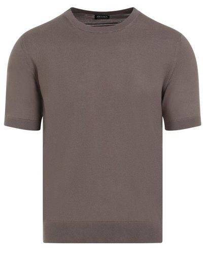 Zegna Short Sleeved Crewneck Sweater - Grey