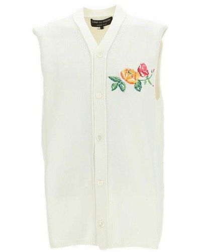 Comme des Garçons Floral Embroidered Knitted Vest - White