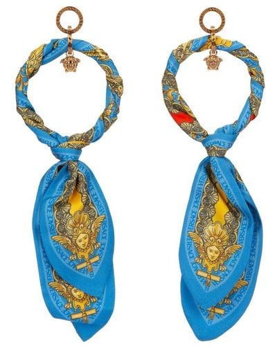Versace Motif Detailed Hoop Earrings - Blue