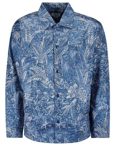 A.P.C. Graphic Printed Buttoned Blouse - Blue