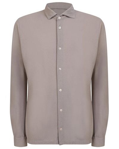 Zanone Long-sleeved Button-down Shirt - Brown