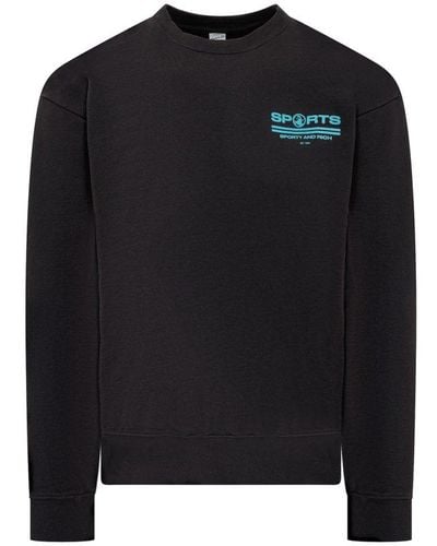 Sporty & Rich Sports Logo Print Crewneck Sweater - Black