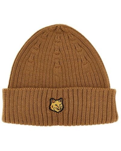 Maison Kitsuné Fox Head Hats - Brown
