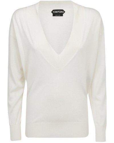 Tom Ford V-neck Ribbed Hem Sweater - White