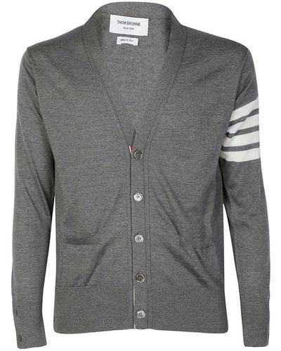 Thom Browne 4-bar Striped V-neck Cardigan - Grey
