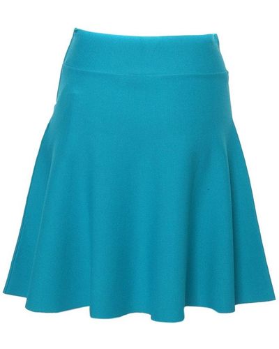 P.A.R.O.S.H. High Waist Curved Hem A-line Skirt - Blue