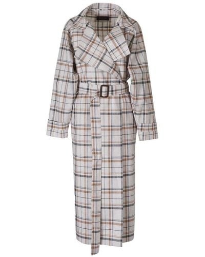 Loro Piana Bille Checked Belted Trench Coat - Gray