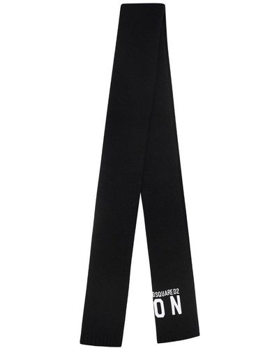 DSquared² Logo Embroidered Knitted Wraparound Scarf - Black