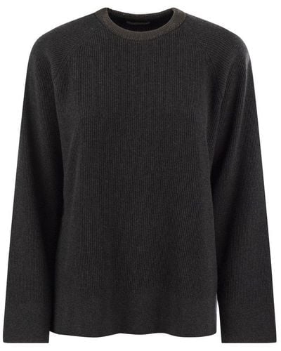 Brunello Cucinelli Crewneck Ribbed Knit Sweater - Black