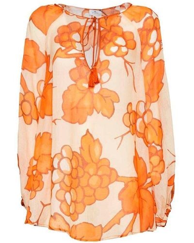 Etro Floral Printed Long Sleeved Blouse - Orange