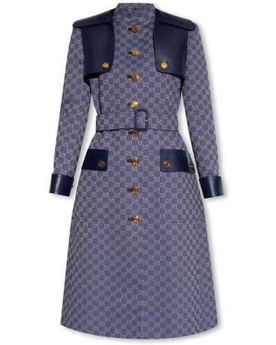 Gucci Leather-trimmed Cotton-blend Jacquard Coat - Blue