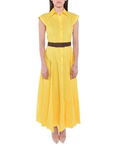 Max Mara Studio Buttoned Short-sleeved Dress - Yellow