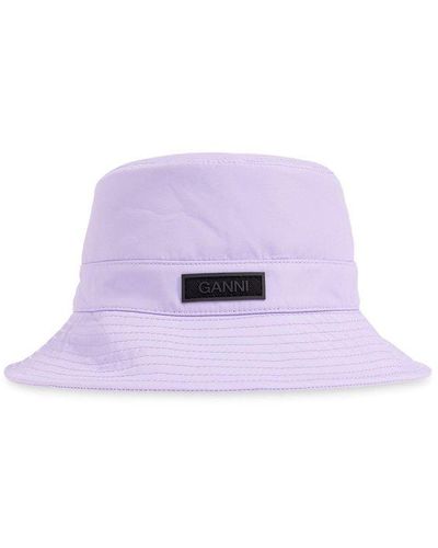 Ganni Bucket Hat With Logo Patch, - Purple