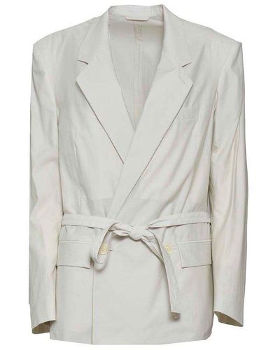 Lemaire Double-breasted Belted Tailored Blazer - Gray
