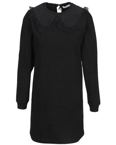 See By Chloé Lace-trim Long-sleeve Mini Dress - Black