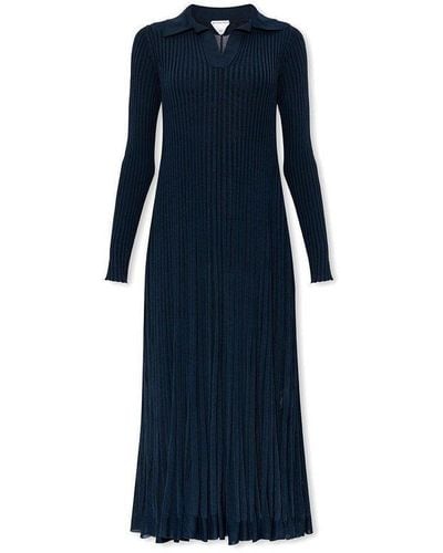Bottega Veneta Navy Blue Pleated Dress