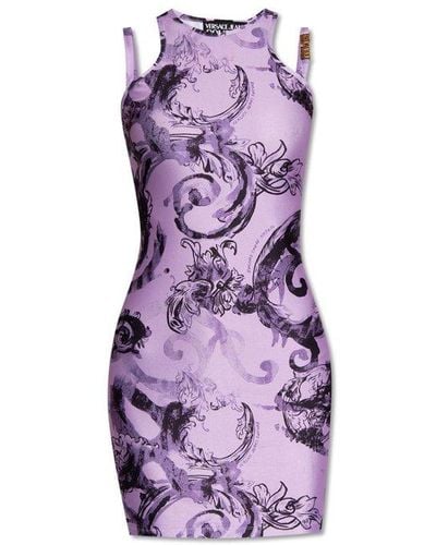 Versace Watercolour Couture-printed Sleeveless Midi Dress - Purple