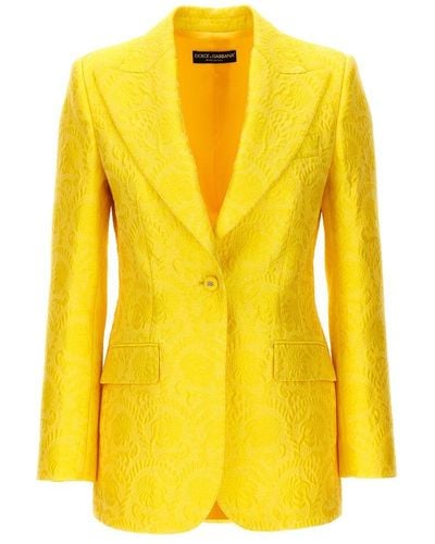 Dolce & Gabbana Floral Jacquard Single-breasted Blazer - Yellow
