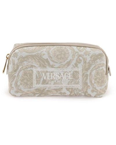 Versace Logo-embroidered Jacquard Zip-up Toiletry Bag - Gray
