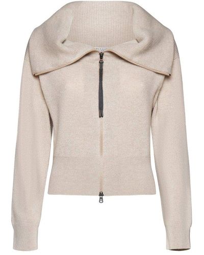 Brunello Cucinelli Zip-up Knitted Cardigan - Natural