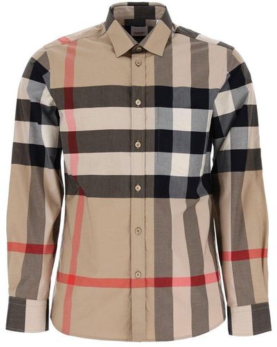 Burberry Slim-fit Checked Cotton-blend Poplin Shirt - Natural
