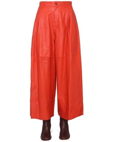 Alysi Buttoned Wide Leg Trousers - Red