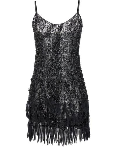 Elisabetta Franchi Sequin-embellished Fringed Mini Dress - Black