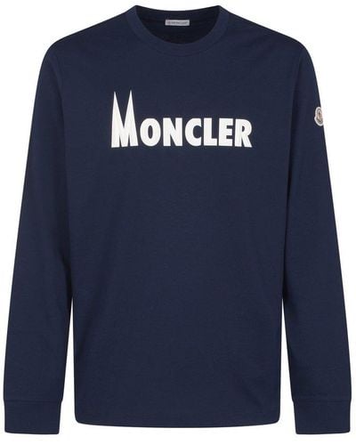 Moncler Logo Printed Long-sleeved T-shirt - Blue