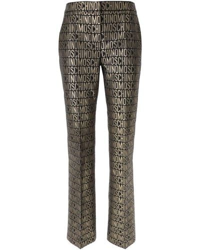 Moschino Metallic Logo-jacquard Straight-leg Pants - Grey
