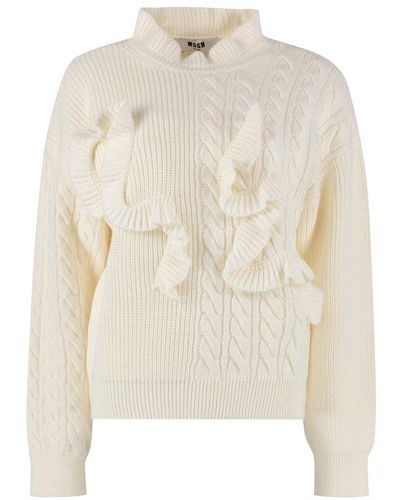 MSGM Frilled Wool-blend Jumper - White