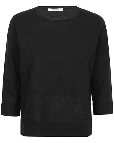 Kangra Three Quarters Sleeved Crewneck Knitted Sweater - Black