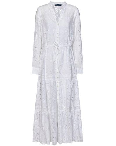 Polo Ralph Lauren Eyelet V-neck Long-sleeved Dress - White