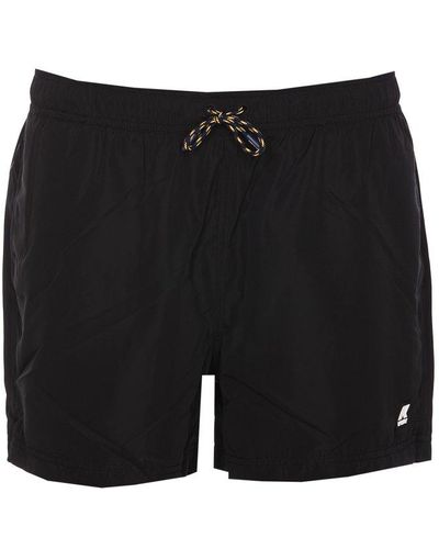 K-Way Logo-patch Drawstring Swim Shorts - Black