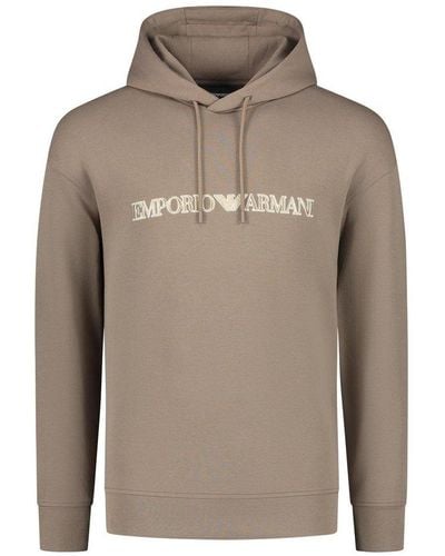 Emporio Armani Logo-embroidered Drawstring Hoodie - Grey