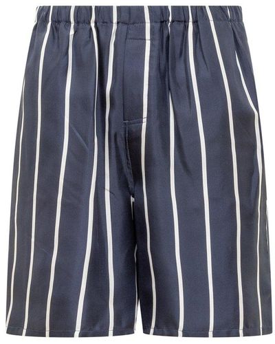 Ami Paris Paris Stripe-printed Elasticated Waistband Shorts - Blue