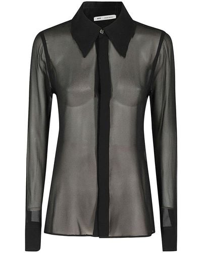 Ami Paris Sheer Collared Long-sleeve Shirt - Black