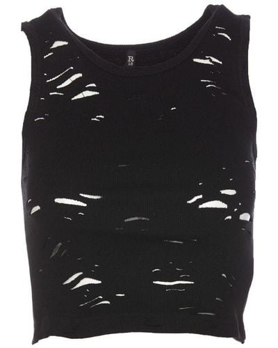 R13 Scoop Neck Ripped Cropped Top - Black