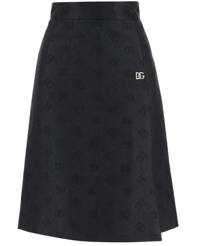 Dolce & Gabbana Dg Logo Quilted Jacquard Midi Skirt - Black