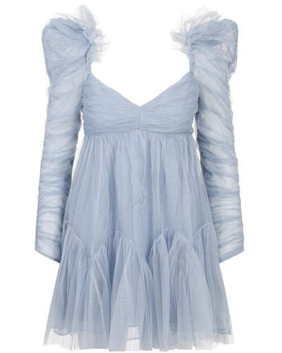 Zimmermann Tulle Ruched Mini Dress - Blue