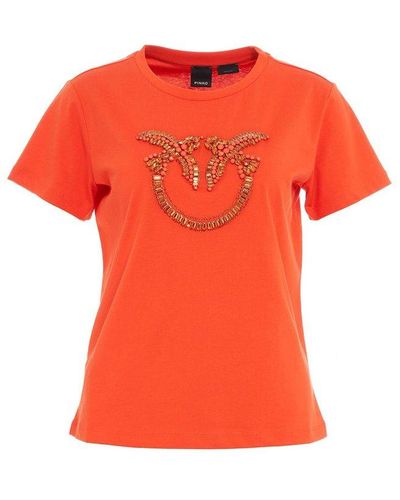 Pinko Love Birds Embellished Crewneck T-shirt - Orange