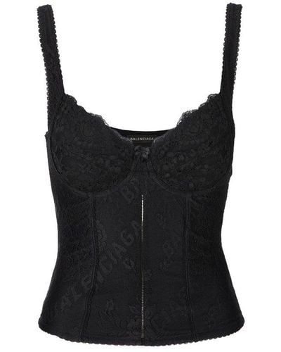 Balenciaga Lace Detailed Sleeveless Top - Black