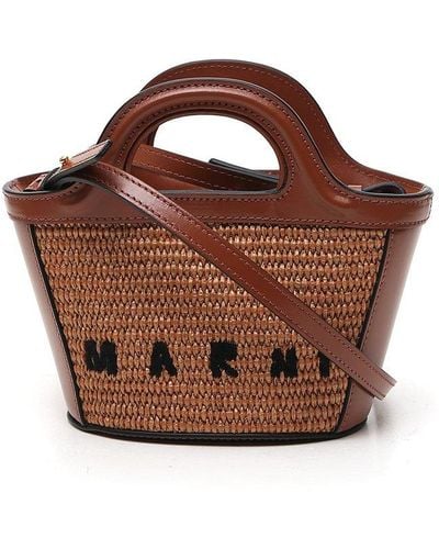 Marni Tropicalia Logo Embroidered Micro Tote Bag - Brown