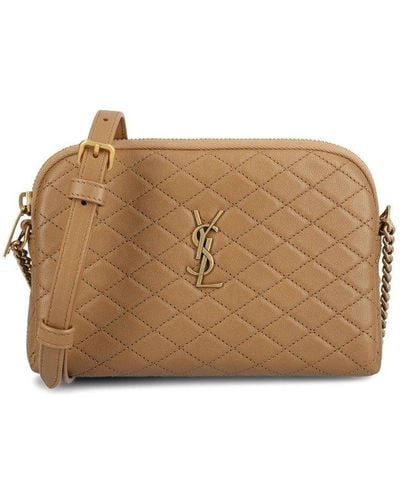 Saint Laurent Gaby Quilted Chain Pouch - Brown
