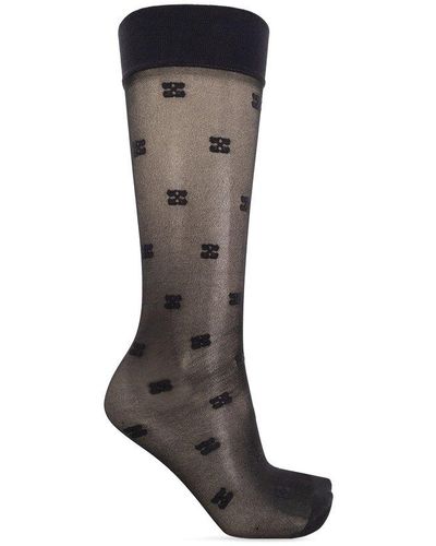 Ganni Monogrammed Knee-high Socks, - Black