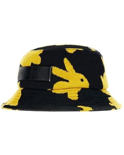 JW Anderson Logo Patch Bunny Motif Bucket Hat - Black
