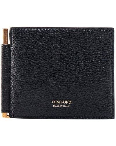 Tom Ford Full Grain Leather Money Clip Wallet - Black